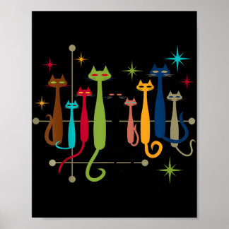 Vintage Retro Mid-century Modern Look Cats 50s 60s Poster
