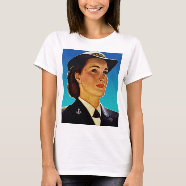 Vintage Retro Military Women WAVEs Navy T-Shirt (Front)