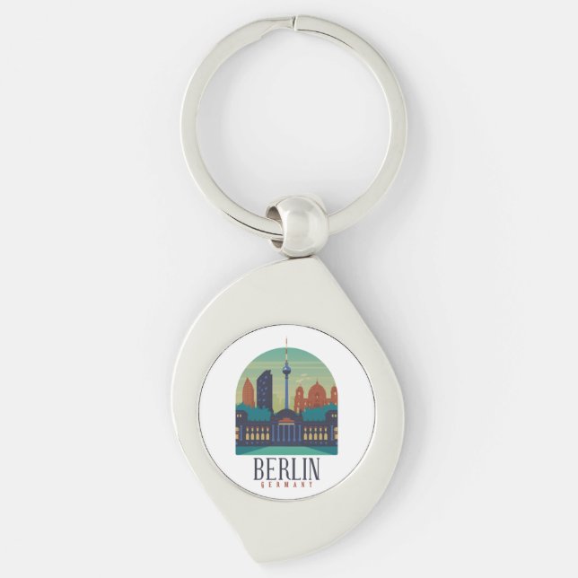 Vintage Retro Minimal Berlin Germany Skyline  Key Ring (Front)