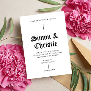 Vintage Retro Minimalist Black And White Wedding Invitation