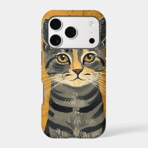 Vintage Retro Minimalist Tabby Cat Portrait
