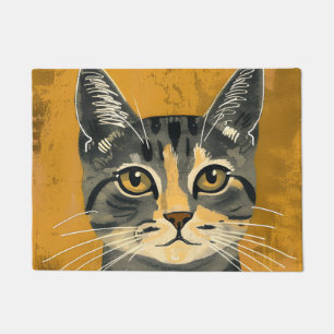 Vintage Retro Minimalist Tabby Cat Portrait Doormat