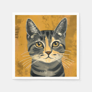 Vintage Retro Minimalist Tabby Cat Portrait Napkin