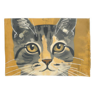 Vintage Retro Minimalist Tabby Cat Portrait Pillowcase