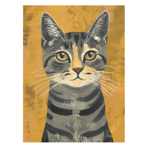 Vintage Retro Minimalist Tabby Cat Portrait Tablecloth