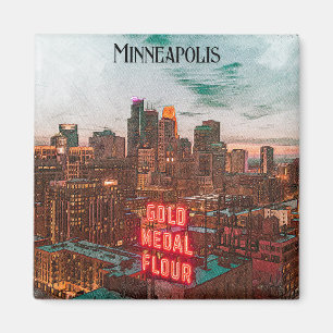 Vintage Retro Minneapolis Minnesota Travel Skyline Magnet