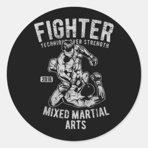 Vintage Retro MMA Men Boys Fighter Mixed Martial Classic Round Sticker