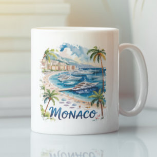 Vintage Retro Monaco Watercolor French Riviera Coffee Mug