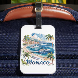 Vintage Retro Monaco Watercolor French Riviera Luggage Tag