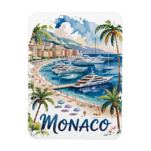 Vintage Retro Monaco Watercolor French Riviera Magnet