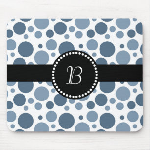 Vintage Retro Monogram Blue Polka Dot Mouse Mat