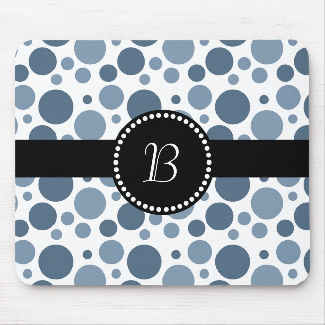 Vintage Retro Monogram Blue Polka Dot Mouse Mat (Front)