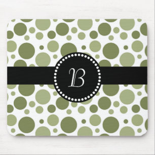 Vintage Retro Monogram Green Polka Dot Mouse Mat