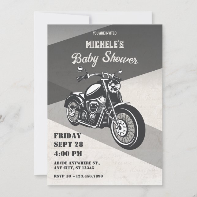 Vintage retro motorcycle baby shower invitation (Front)