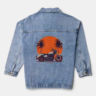Vintage Retro Motorcycle Sunset Palm Trees Biker Denim Jacket