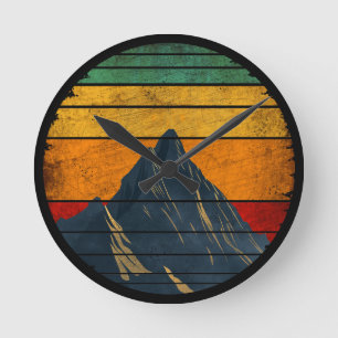 Vintage Retro Mountain Climbing Hiking Mountaineer Round Clock