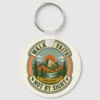Vintage Retro Mountain Sunrise Christian Hiker Key Ring