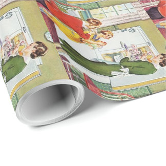 Vintage Retro Mum & Kids Wrapping Paper