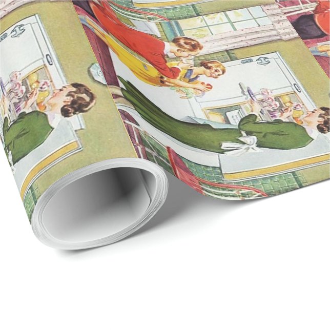 Vintage Retro Mum & Kids Wrapping Paper (Roll Corner)