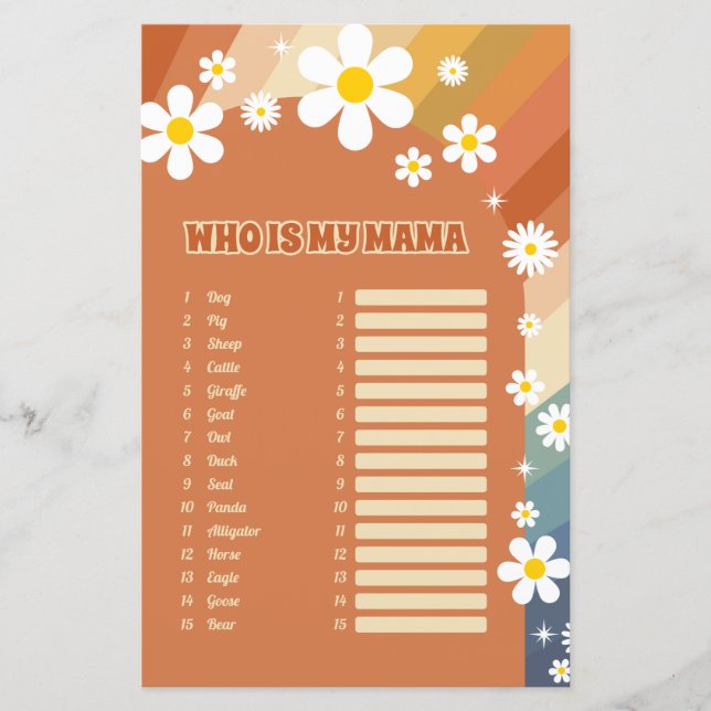 Vintage Retro Name Baby Animal Baby Shower Game (Front)