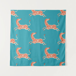 vintage retro neon color Zebra illustration motif Tapestry