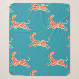 vintage retro neon color Zebra illustration patter Sherpa Blanket