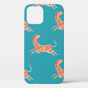 vintage retro neon colour Zebra illustration motif iPhone 12 Case