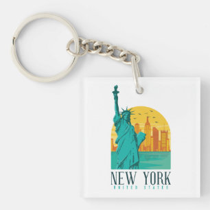Vintage Retro New York Skyline  Key Ring