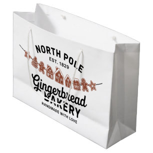 Vintage Retro North Pole Gingerbread Bakery Xmas Large Gift Bag