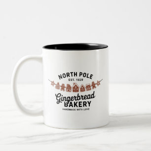 Vintage Retro North Pole Gingerbread Bakery Xmas Two-Tone Coffee Mug
