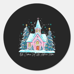 Vintage Retro Oh Come Let Us Adore Him Nativity Sc Classic Round Sticker