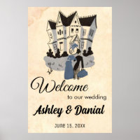 Vintage Retro Old 50s Comic Rustic Welcome Wedding