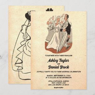 Vintage Retro Old Ancient Couple Pop Art Wedding Invitation
