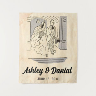 Vintage Retro Old Bride And Groom Classic Wedding Tapestry