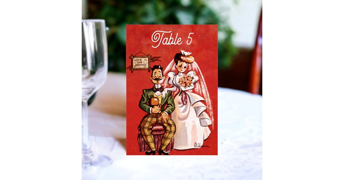 Vintage Retro Old Bride Groom Comic Rustic Wedding Table Number | Zazzle