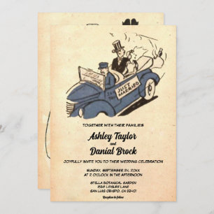 Vintage Retro Old Bride Groom Stylish Chic Wedding Invitation