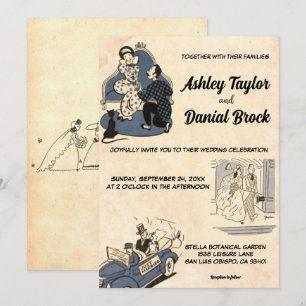 Vintage Retro Old Classic Comic Book Style Wedding Invitation