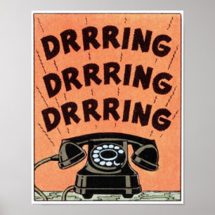 Vintage Retro Old Classic Telephone Ringing Poster