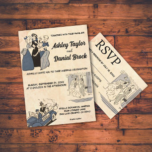 Vintage Retro Old Comic Book Stylish Chic Wedding Invitation