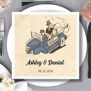 Vintage Retro Old Comic Bride Groom Rustic Wedding Napkin