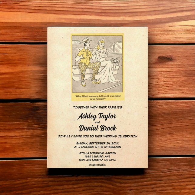 Vintage Retro Old Funny Couple Rustic Wedding Invitation (Creator Uploaded)
