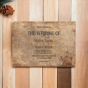 Vintage Retro Old Map Chic Rustic Classic Wedding Invitation
