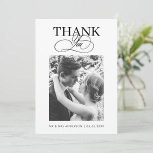 Vintage Retro Old Money Black White Photo Wedding Thank You Card