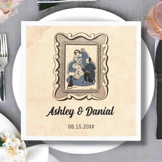 Vintage Retro Old Proposal Rustic Comic Wedding Napkin (Creator Uploaded)