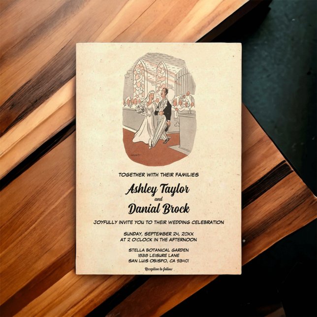Vintage Retro Old Rustic Couple Ceremony Wedding Invitation (Creator Uploaded)