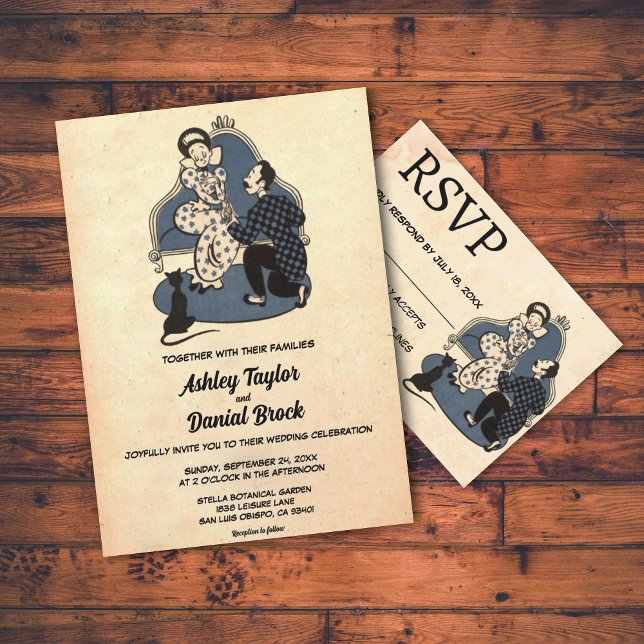 Vintage Retro Old Rustic Couple Romantic Wedding Invitation (Creator Uploaded)