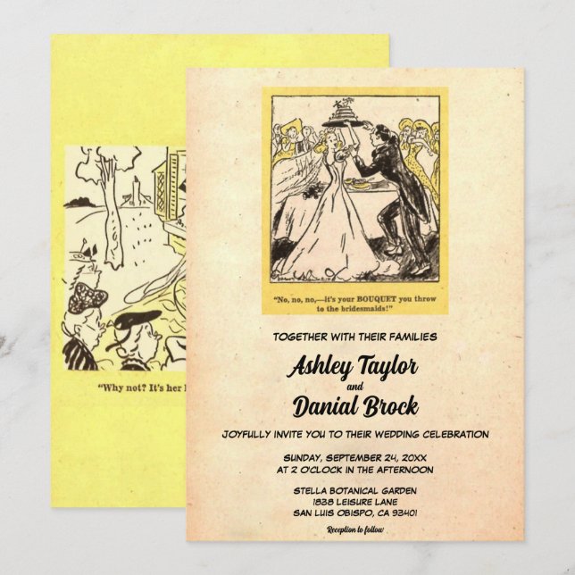 Vintage Retro Old Rustic Funny Sarcastic Wedding Invitation (Front/Back)