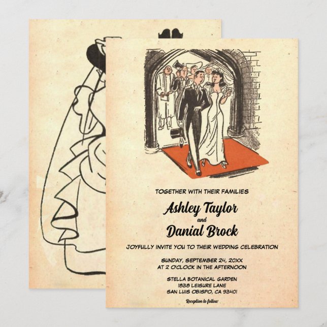 Vintage Retro Old Rustic Stylish Modern Wedding Invitation (Front/Back)