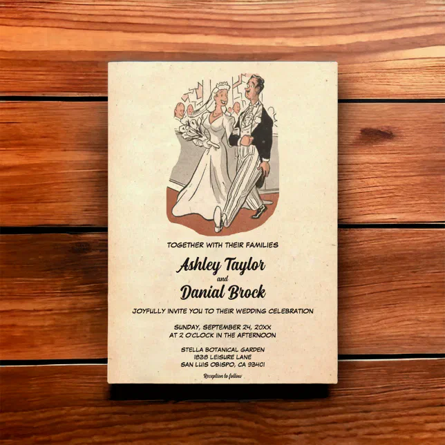 Vintage Retro Old Style Couple Comic Book Wedding Invitation | Zazzle
