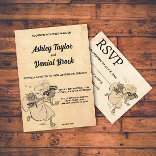 Vintage Retro Old Style Funny Bride Rustic Wedding Invitation